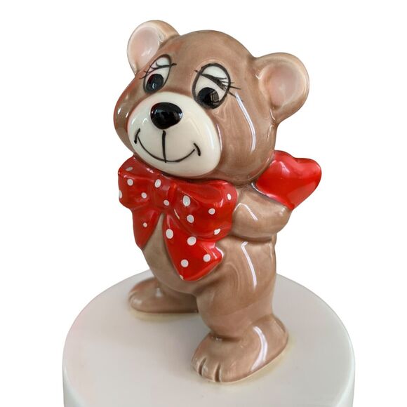 Vintage 1970s Norcrest Valentine’s Day Teddy Bear Music Box Ceramic Japanese EUC - Picture 3 of 8